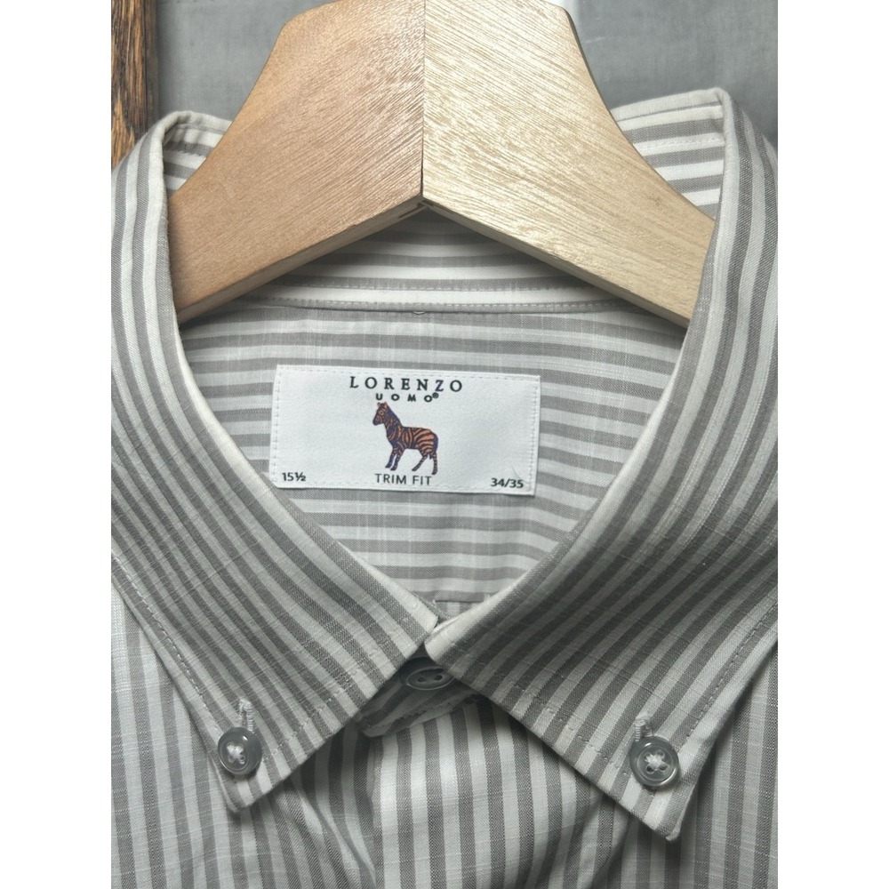 Lorenzo Uomo dress shirt Light Grey & White Stripe Trim Fit Size 15.5 And 34/35 - Picture 5 of 9
